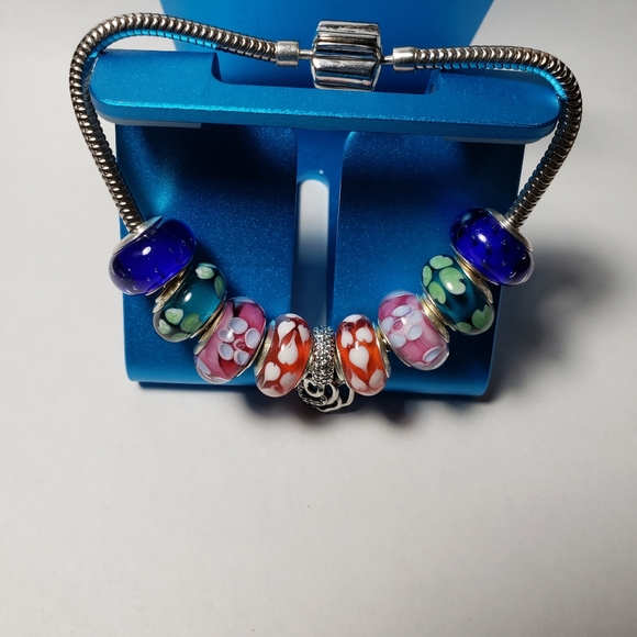 2pcs Silver European Murano Blue Glass Beads Charm - Picture 7 of 7